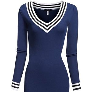 Collegiate stripe navy blue stretch mini dress